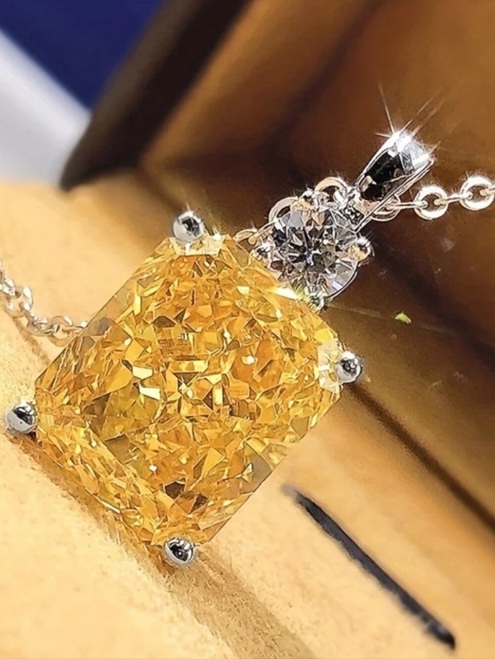 Yellow Crystal Pendant Necklace - Elegant Women's Jewelry- 18 Inches.